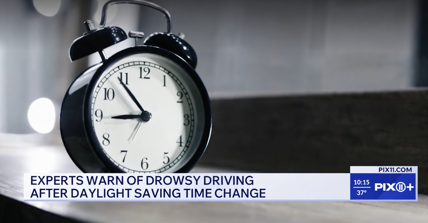 PIX11 segment image warning about drowsy driving after daylight saving time change